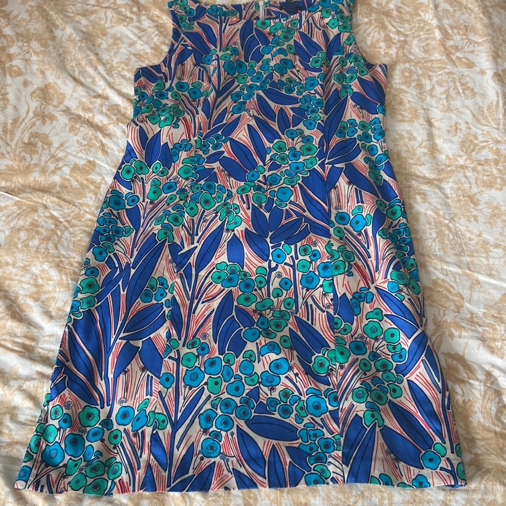 Brooks Brothers colorful sleeveless pencil dress Back zipper 100% cotton Size 14